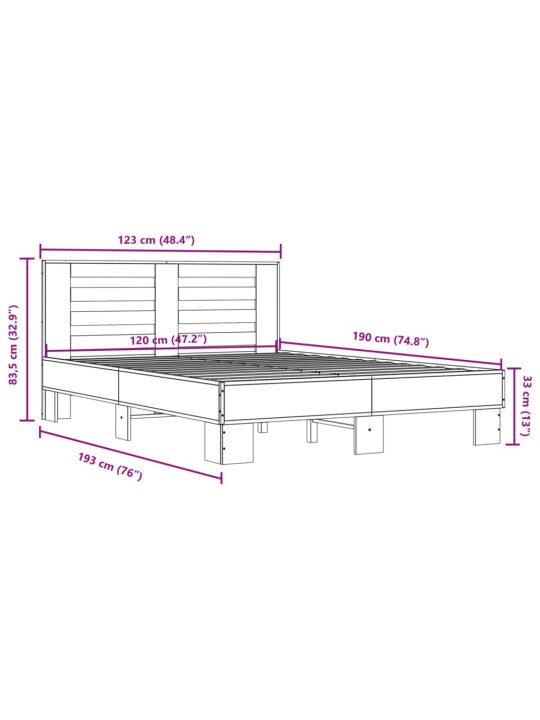 Sängynrunko harmaa Sonoma 120x190 cm tekninen puu ja metalli
