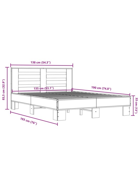 Sängynrunko savutammi 135x190 cm tekninen puu ja metalli