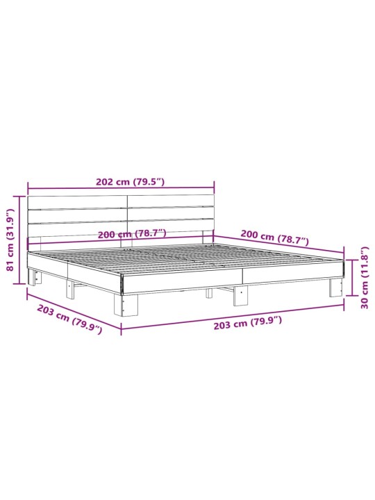 Sängynrunko musta 200x200 cm tekninen puu ja metalli