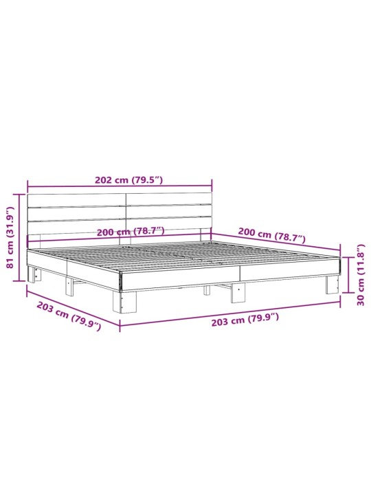 Sängynrunko ruskea tammi 200x200 cm tekninen puu ja metalli