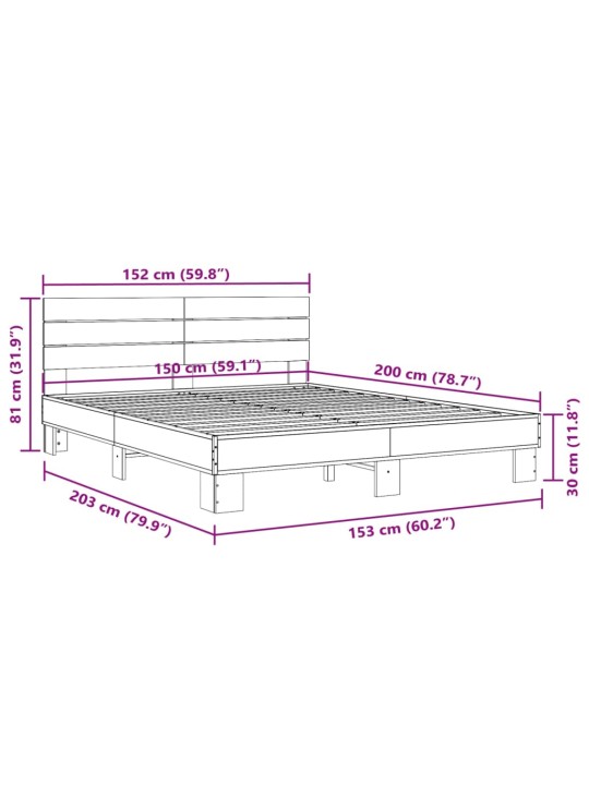 Sängynrunko musta 150x200 cm tekninen puu ja metalli