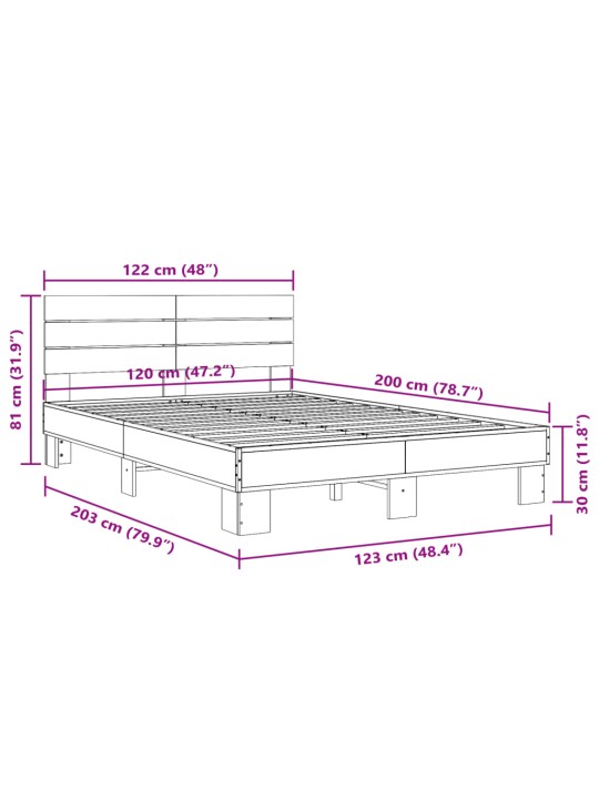 Sängynrunko musta 120x200 cm tekninen puu ja metalli