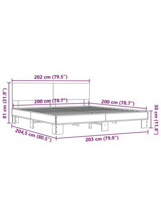 Sängynrunko musta 200x200 cm tekninen puu ja metalli