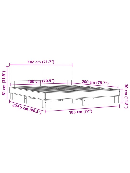 Sängynrunko savutammi 180x200 cm tekninen puu ja metalli