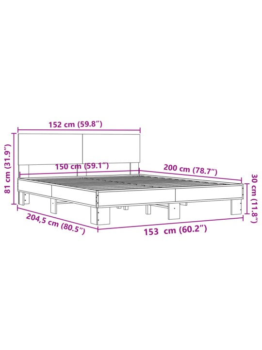 Sängynrunko musta 150x200 cm tekninen puu ja metalli