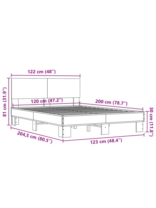 Sängynrunko musta 120x200 cm tekninen puu ja metalli