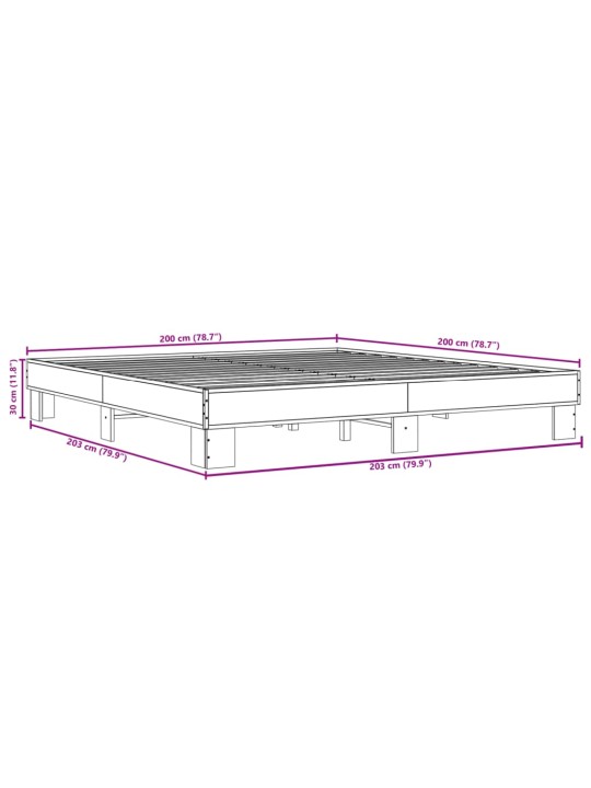 Sängynrunko musta 200x200 cm tekninen puu ja metalli