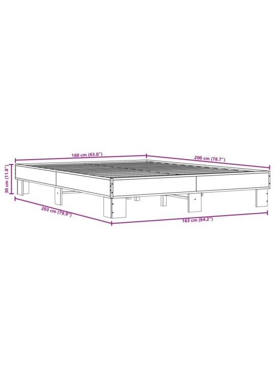 Sängynrunko harmaa Sonoma 160x200 cm tekninen puu ja metalli
