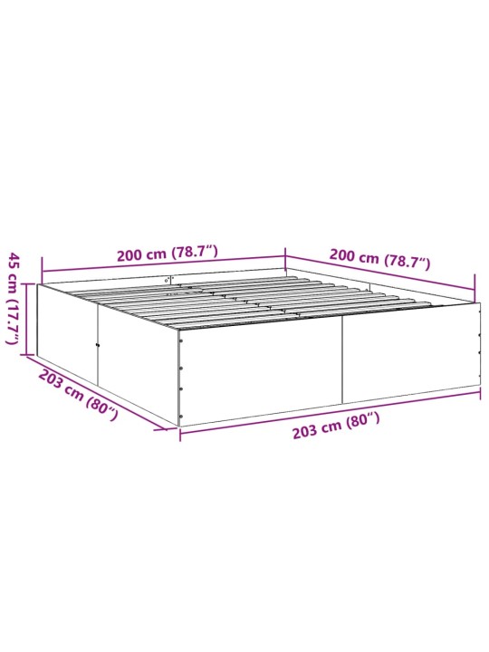 Sängynrunko betoninharmaa 200x200 cm tekninen puu