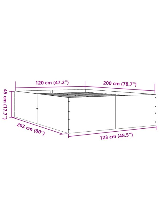 Sängynrunko betoninharmaa 120x200 cm tekninen puu