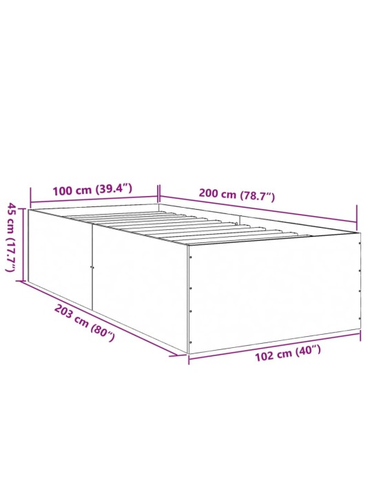 Sängynrunko musta 100x200 cm tekninen puu