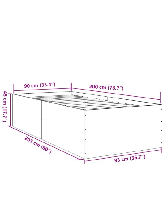 Sängynrunko musta 90x200 cm täysi puu