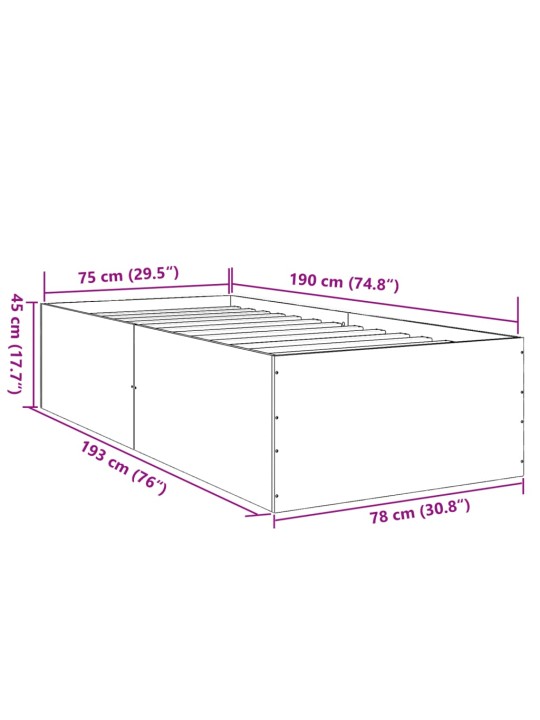 Sängynrunko musta 75x190 cm tekninen puu