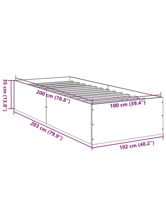 Sängynrunko musta 100x200 cm tekninen puu