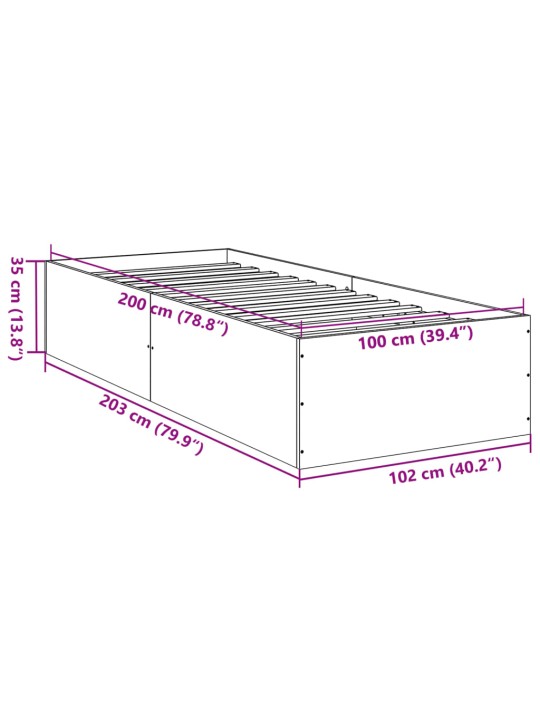 Sängynrunko betoninharmaa 100x200 cm tekninen puu