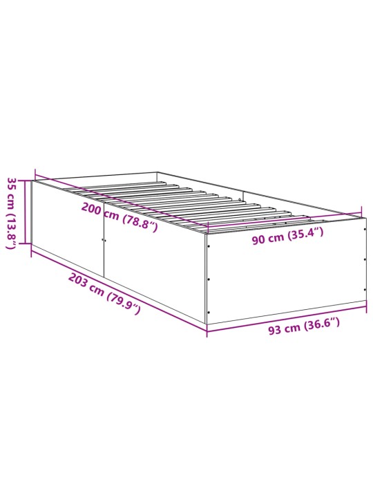 Sängynrunko betoninharmaa 90x200 cm tekninen puu