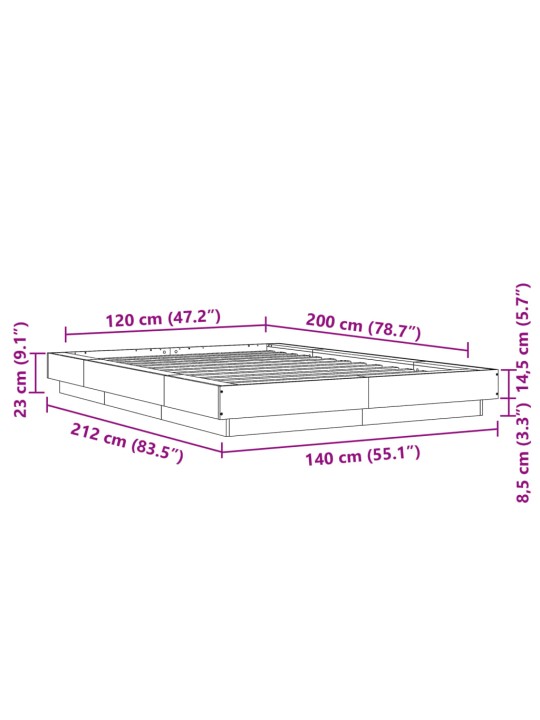 Sängynrunko betoninharmaa 120x200 cm tekninen puu