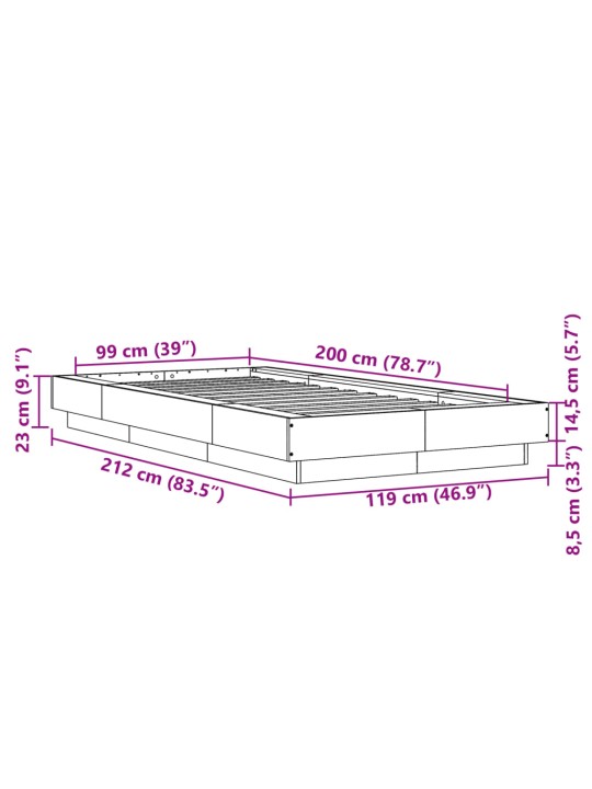 Sängynrunko musta 100x200 cm tekninen puu