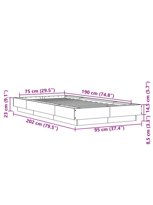 Sängynrunko musta 75x190 cm tekninen puu