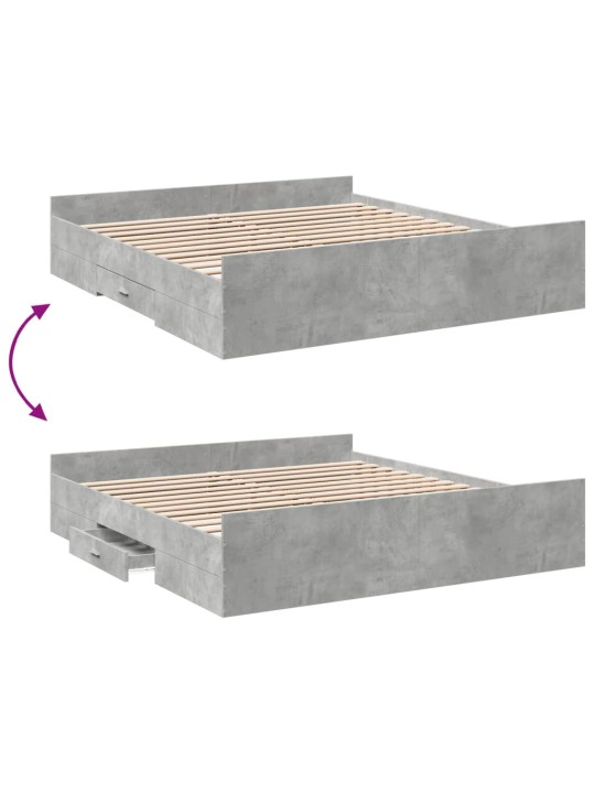 Sängynrunko laatikoilla betoninharmaa 200x200 cm tekninen puu