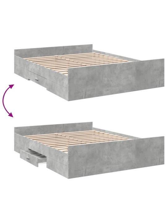 Sängynrunko laatikoilla betoninharmaa 140x200 cm tekninen puu