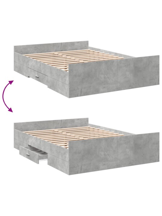 Sängynrunko laatikoilla betoninharmaa 135x190 cm tekninen puu