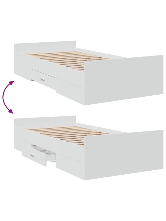 Sängynrunko laatikoilla valkoinen 100x200 cm tekninen puu