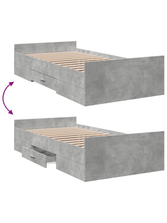 Sängynrunko laatikoilla betoninharmaa 100x200 cm tekninen puu