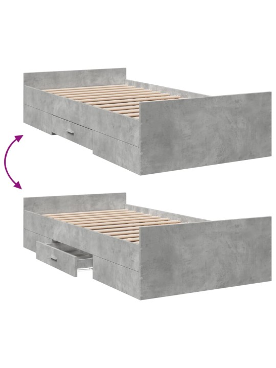 Sängynrunko laatikoilla betoninharmaa 75x190 cm tekninen puu