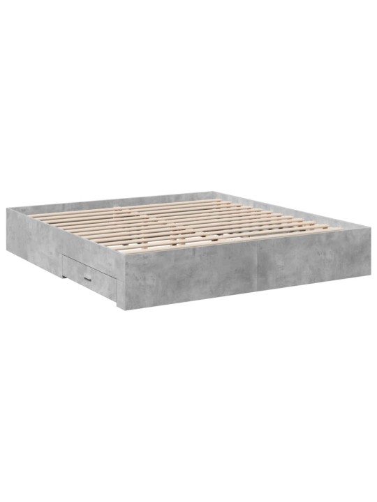 Sängynrunko laatikoilla betoninharmaa 200x200 cm tekninen puu