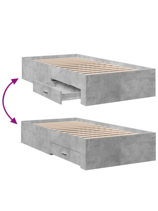 Sängynrunko laatikoilla betoninharmaa 90x190 cm tekninen puu