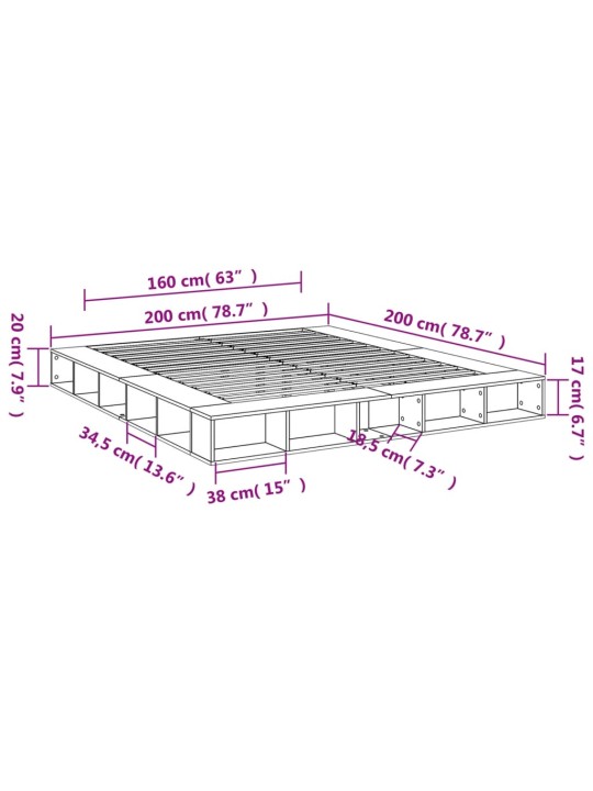 Sängynrunko betoninharmaa 200x200 cm tekninen puu