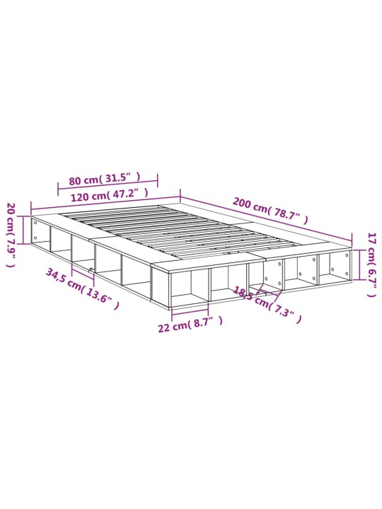 Sängynrunko harmaa Sonoma 120x200 cm tekninen puu