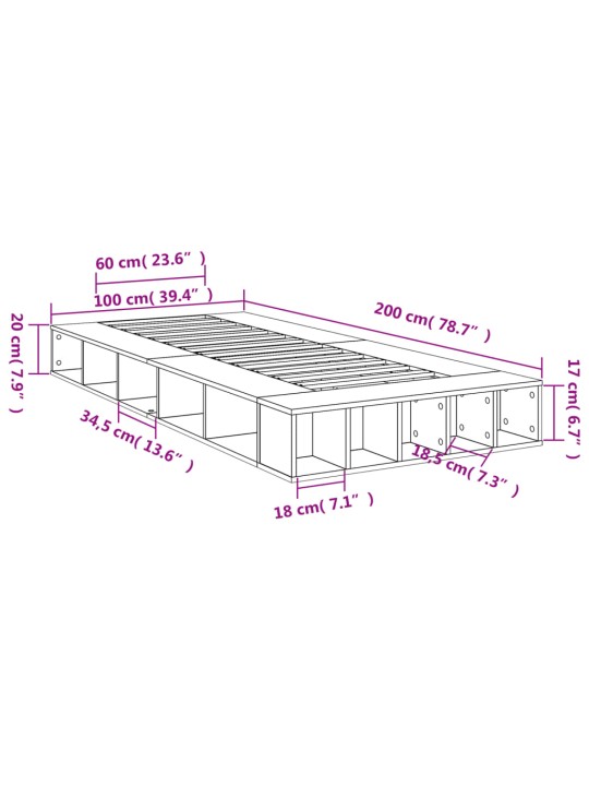 Sängynrunko musta 100x200 cm tekninen puu