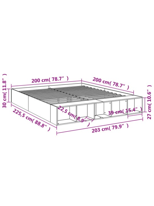 Sängynrunko musta 200x200 cm tekninen puu