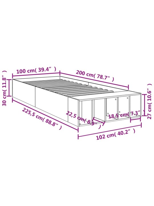 Sängynrunko betoninharmaa 100x200 cm tekninen puu