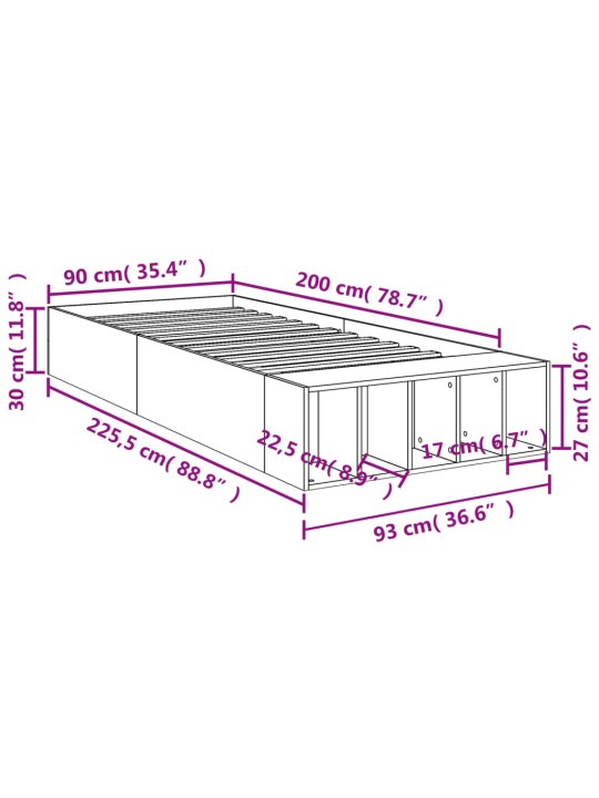 Sängynrunko musta 90x200 cm täysi puu