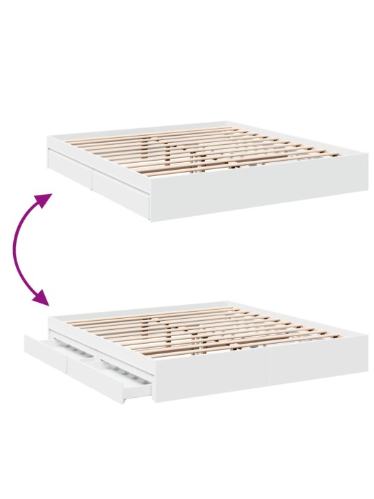 Sängynrunko laatikoilla valkoinen 200x200 cm tekninen puu