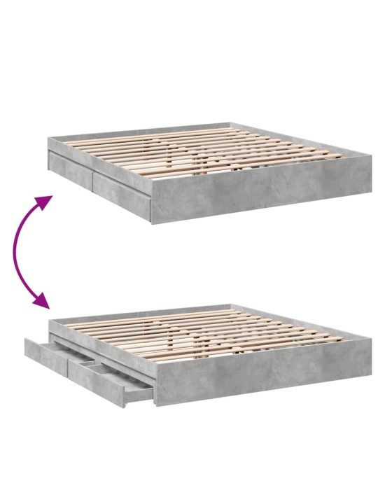 Sängynrunko laatikoilla betoninharmaa 200x200 cm tekninen puu