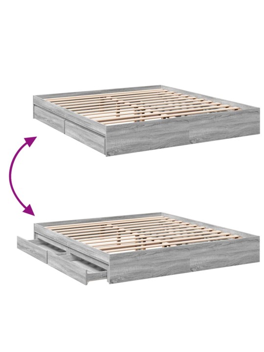 Sängynrunko laatikoilla harmaa Sonoma 200x200 cm tekninen puu