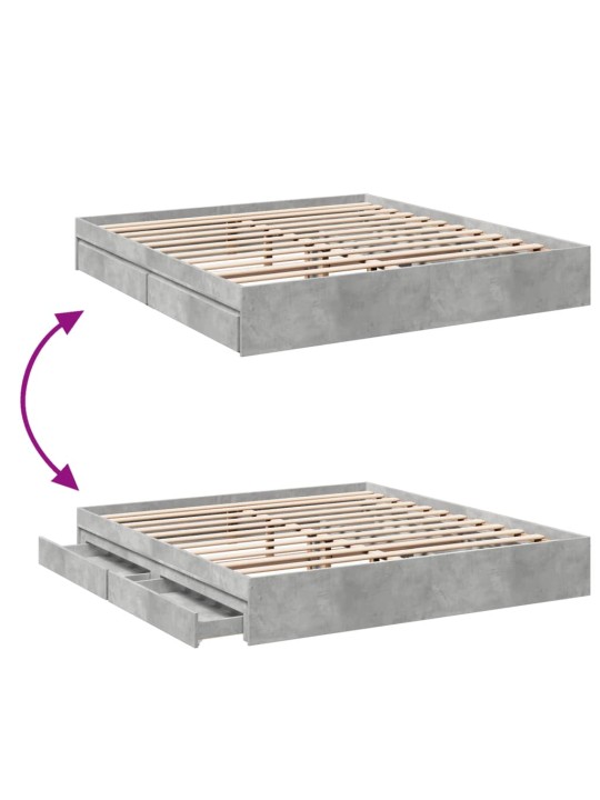 Sängynrunko laatikoilla betoninharmaa 180x200 cm tekninen puu