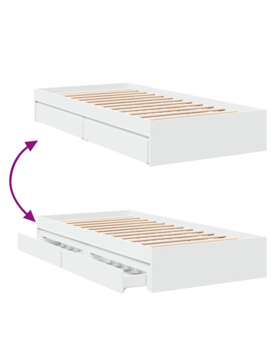 Sängynrunko laatikoilla valkoinen 100x200 cm tekninen puu