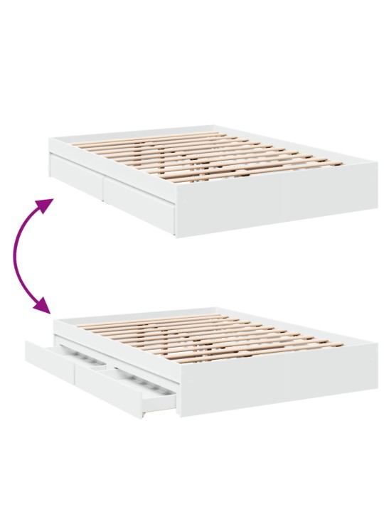 Sängynrunko laatikoilla valkoinen 135x190 cm tekninen puu