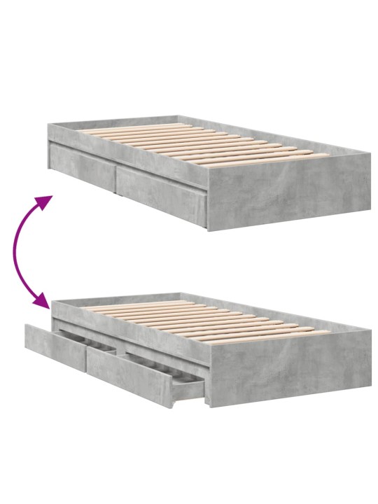 Sängynrunko laatikoilla betoninharmaa 90x190 cm tekninen puu