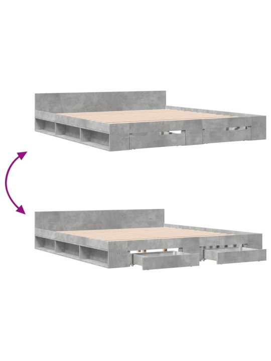 Sängynrunko laatikoilla betoninharmaa 180x200 cm tekninen puu