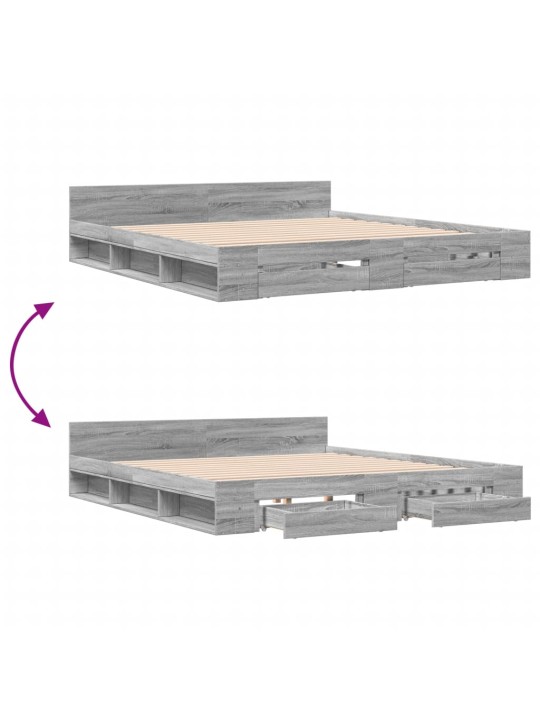 Sängynrunko laatikoilla harmaa Sonoma 180x200 cm tekninen puu