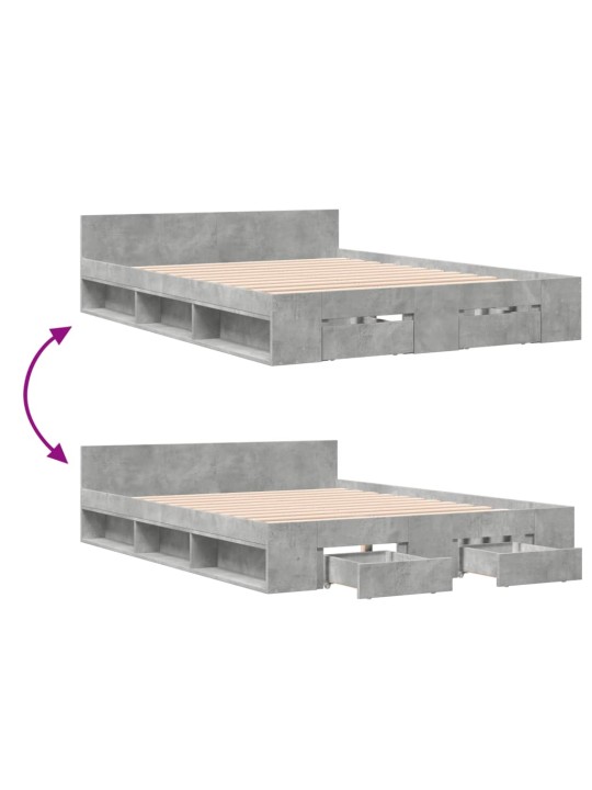 Sängynrunko laatikoilla betoninharmaa 140x200 cm tekninen puu