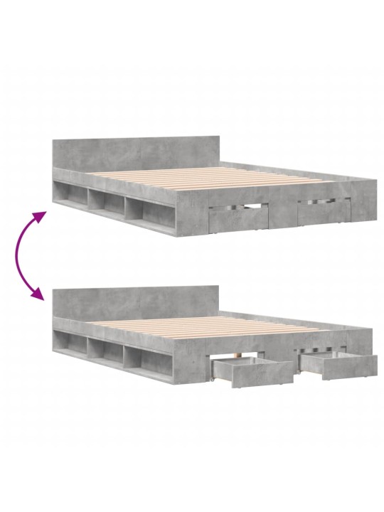 Sängynrunko laatikoilla betoninharmaa 140x190 cm tekninen puu