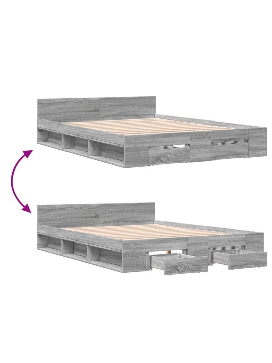 Sängynrunko laatikoilla harmaa Sonoma 140x190 cm tekninen puu