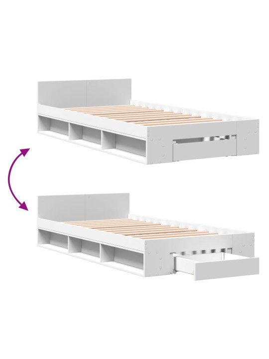 Sängynrunko laatikolla valkoinen 90x190 cm tekninen puu
